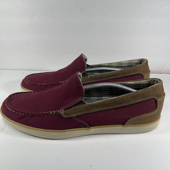 Clarks Men’s 13M Slip-On Shoes Burgundy Canvas Brown Leather Loafers 26068151 main image 4